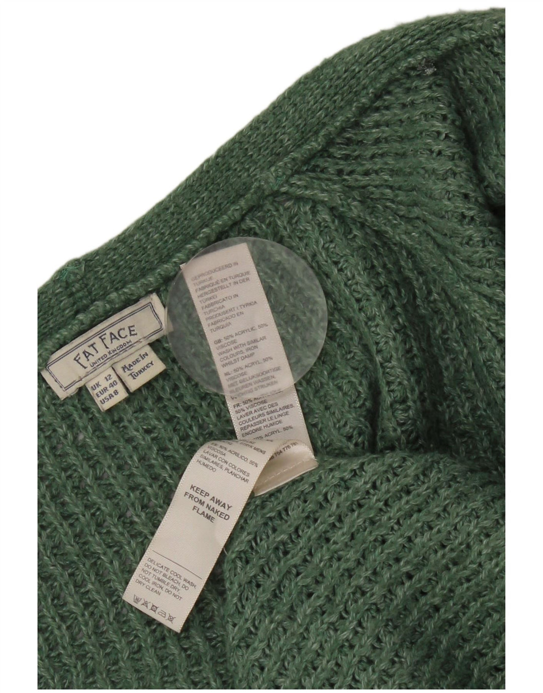 Fat Face Womens Open Cardigan Sweater UK 12 Medium Green Acryl