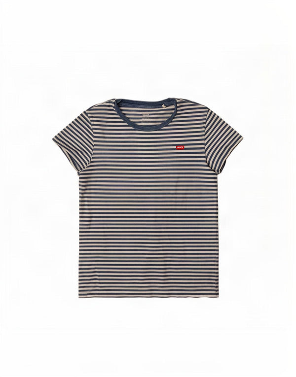 Levi's Womens Perfect Crew T-Shirt Top UK 10 Lille blå stribet bomuld