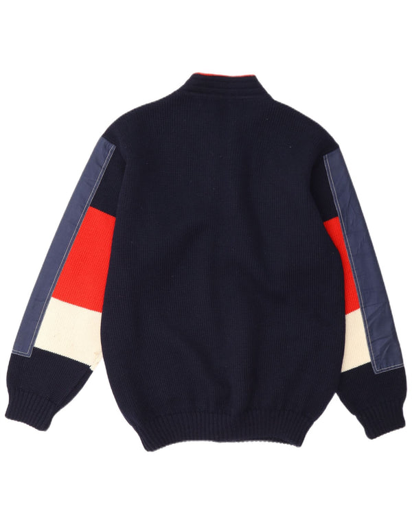 Vintage herre cardigan sweater Medium Navy Blue Colourblock