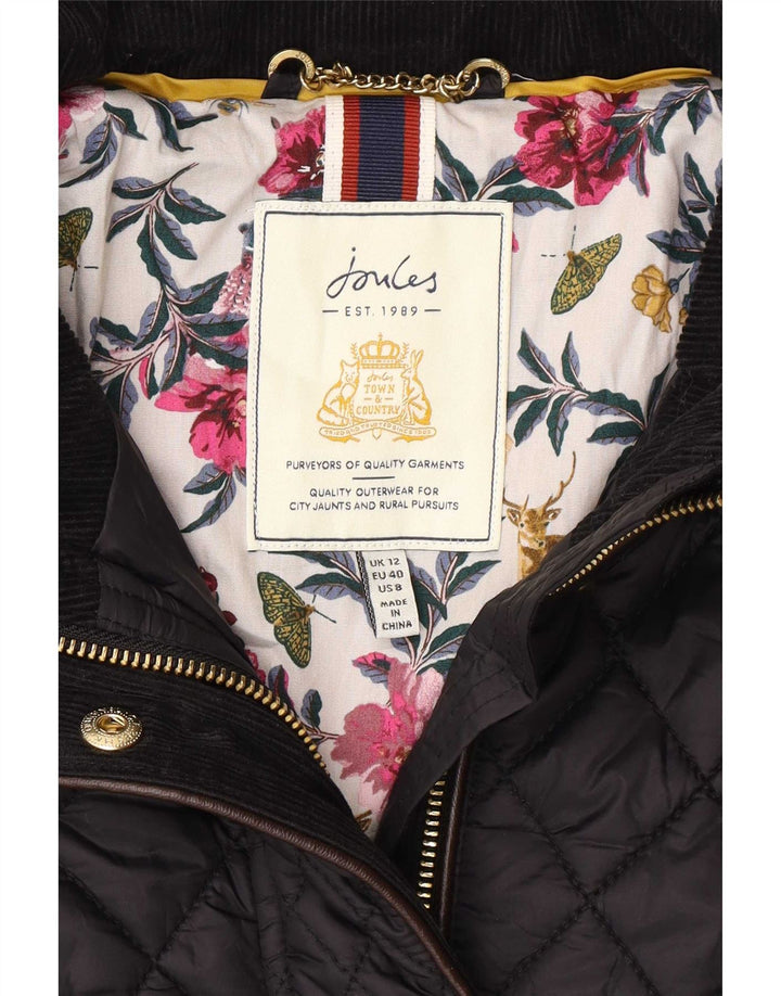Joules Quiltet jakke til kvinder UK 12 Medium Sort Polyamid