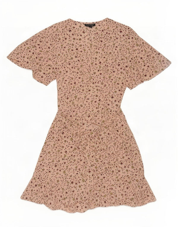 Topshop Dame A-Line Kjole UK 6 XS Pink Floral Polyester