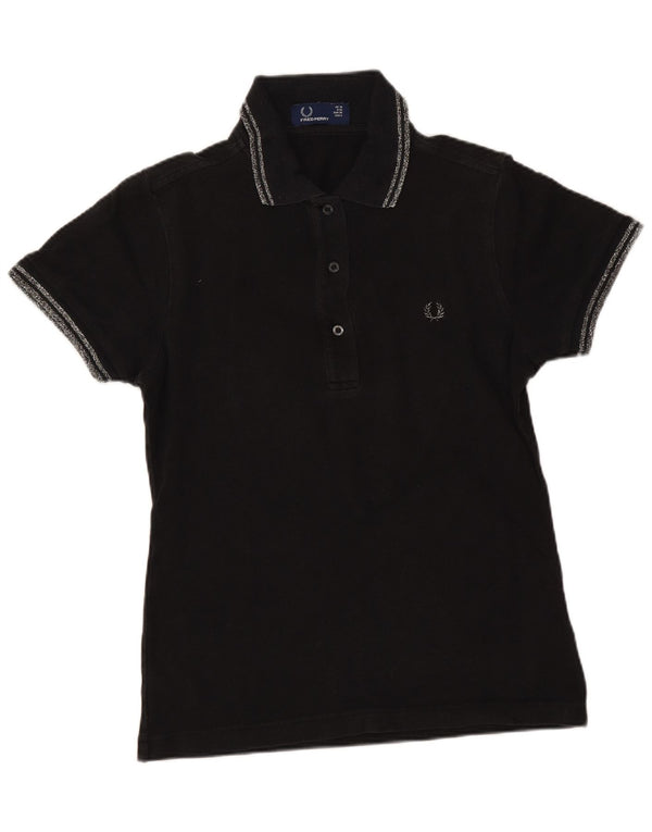 Fred Perry Dame Polo Shirt UK 10 Small Black Bomuld