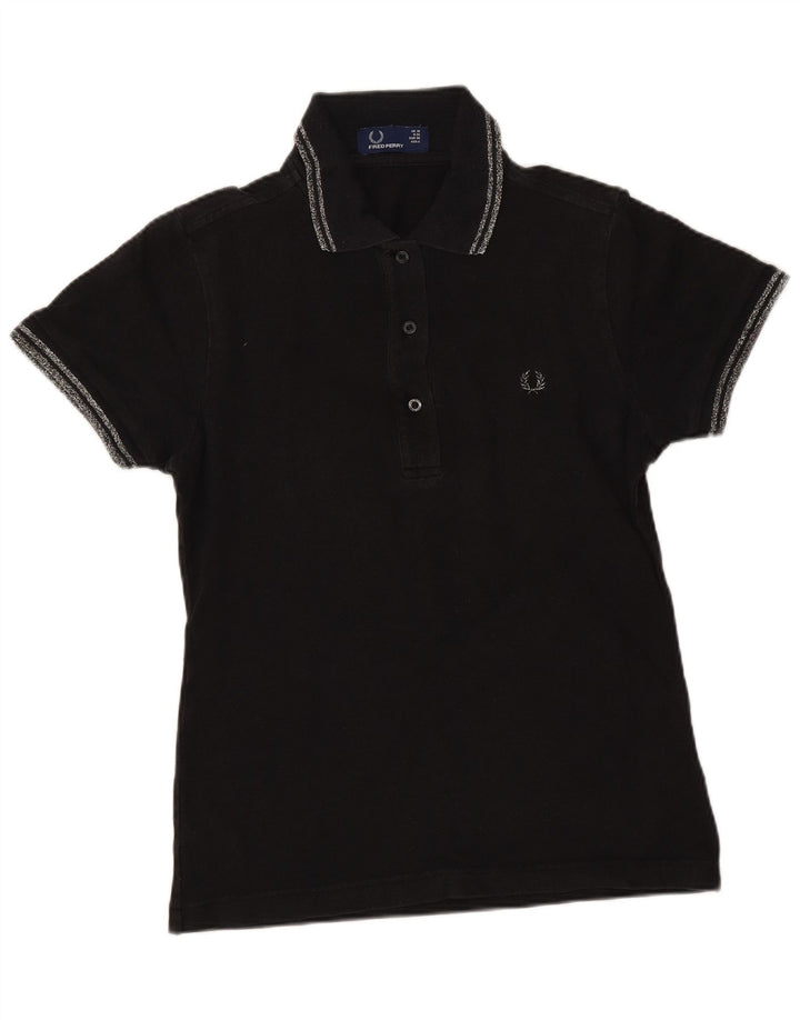 Fred Perry Dame Polo Shirt UK 10 Small Black Bomuld