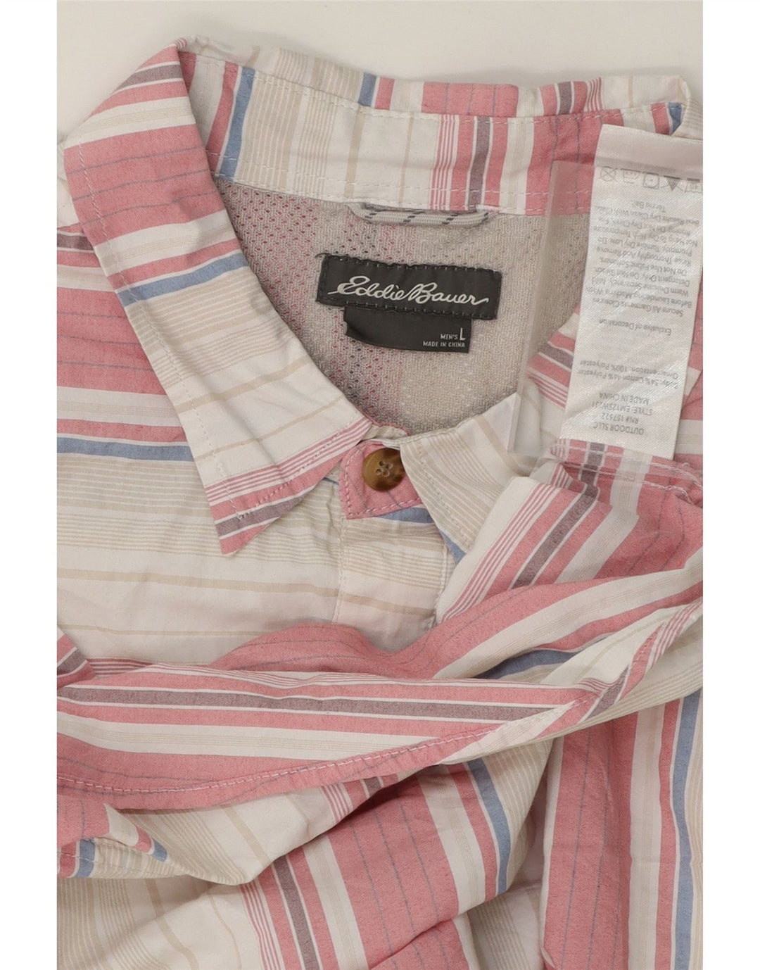 EDDIE BAUER Mens Short Sleeve Shirt Large Pink Striped Cotton Vintage Eddie Bauer and Second-Hand Eddie Bauer from Messina Hembry 