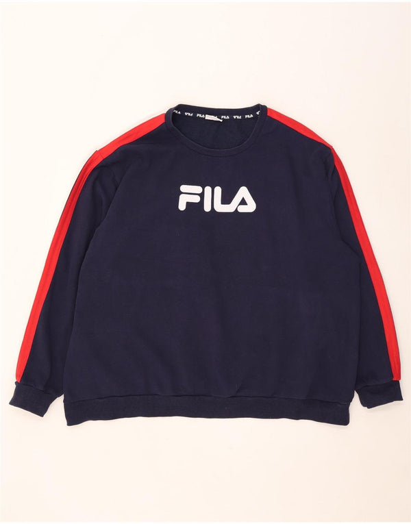 Fila Herre grafisk sweatshirt trøje 5XL Marineblå Colourblock Bomuld