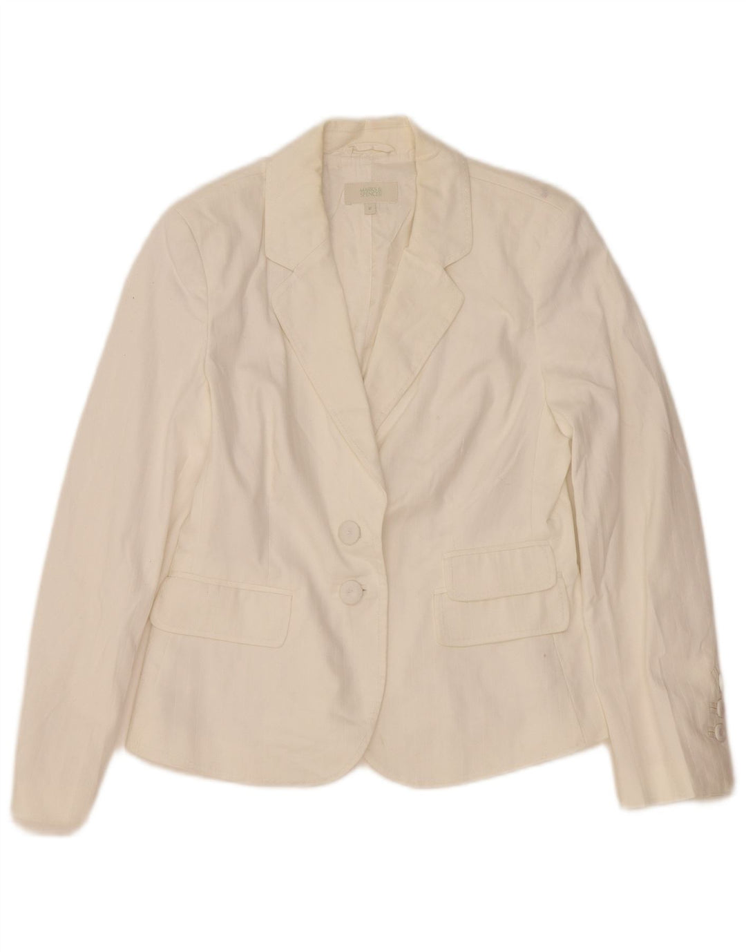 Marks & Spencer Dame 2 Button Blazer Jacket UK 12 Medium White Bomuld