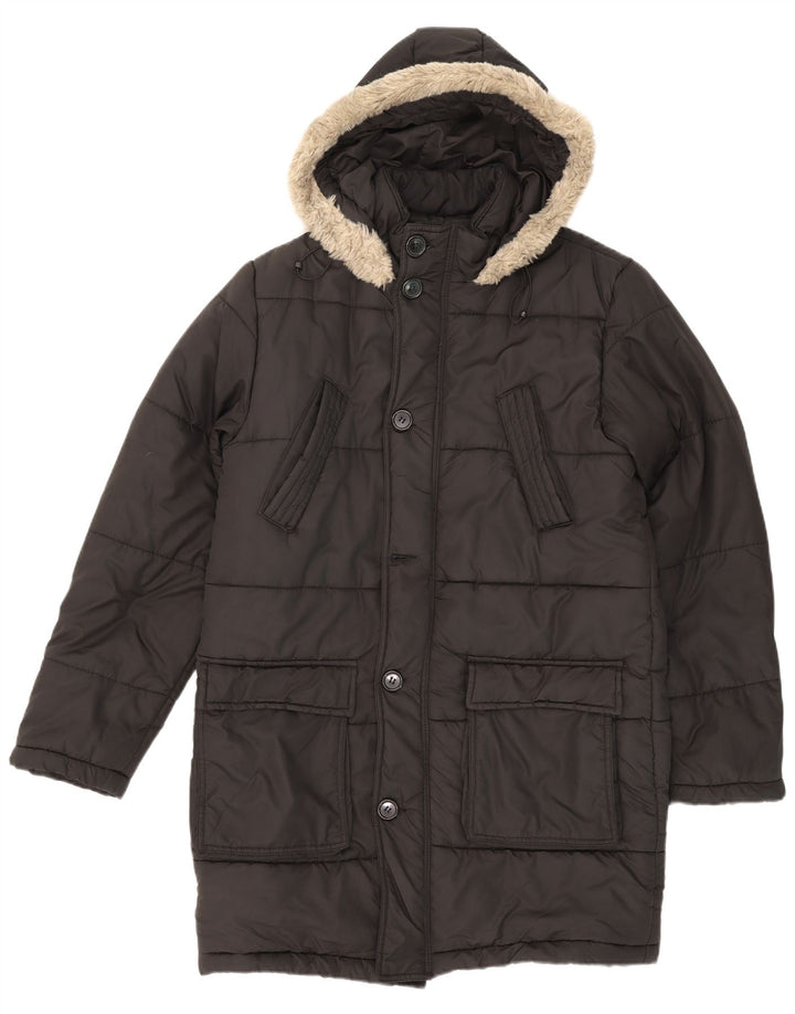 Zara Herre hættepolstret frakke UK 42 XL Sort polyester