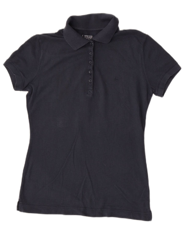 Benetton Dame Polo Shirt UK 10 Small Navy Blue Bomuld