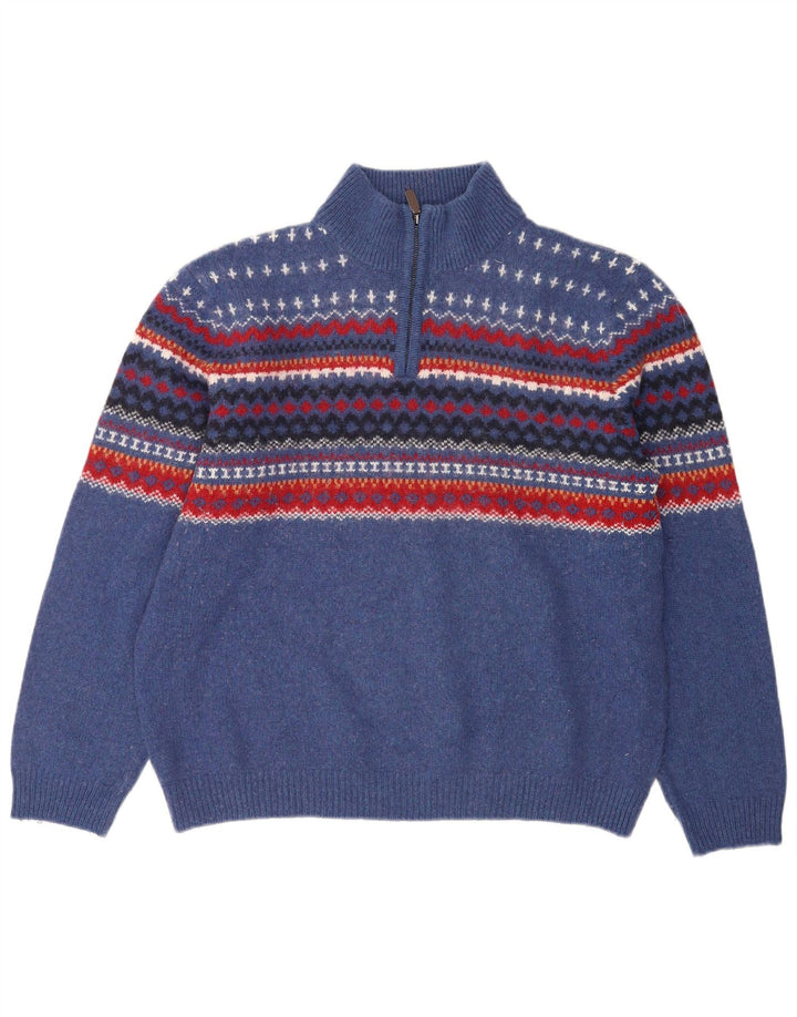 Marks & Spencer Herre Regular Fit Zip Neck sweater XL Blue Fair Isle