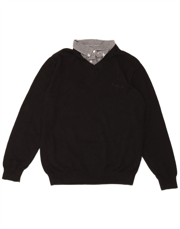 PIERRE CARDIN Dame V-hals sweater UK 18 XL Sort ternet bomuld