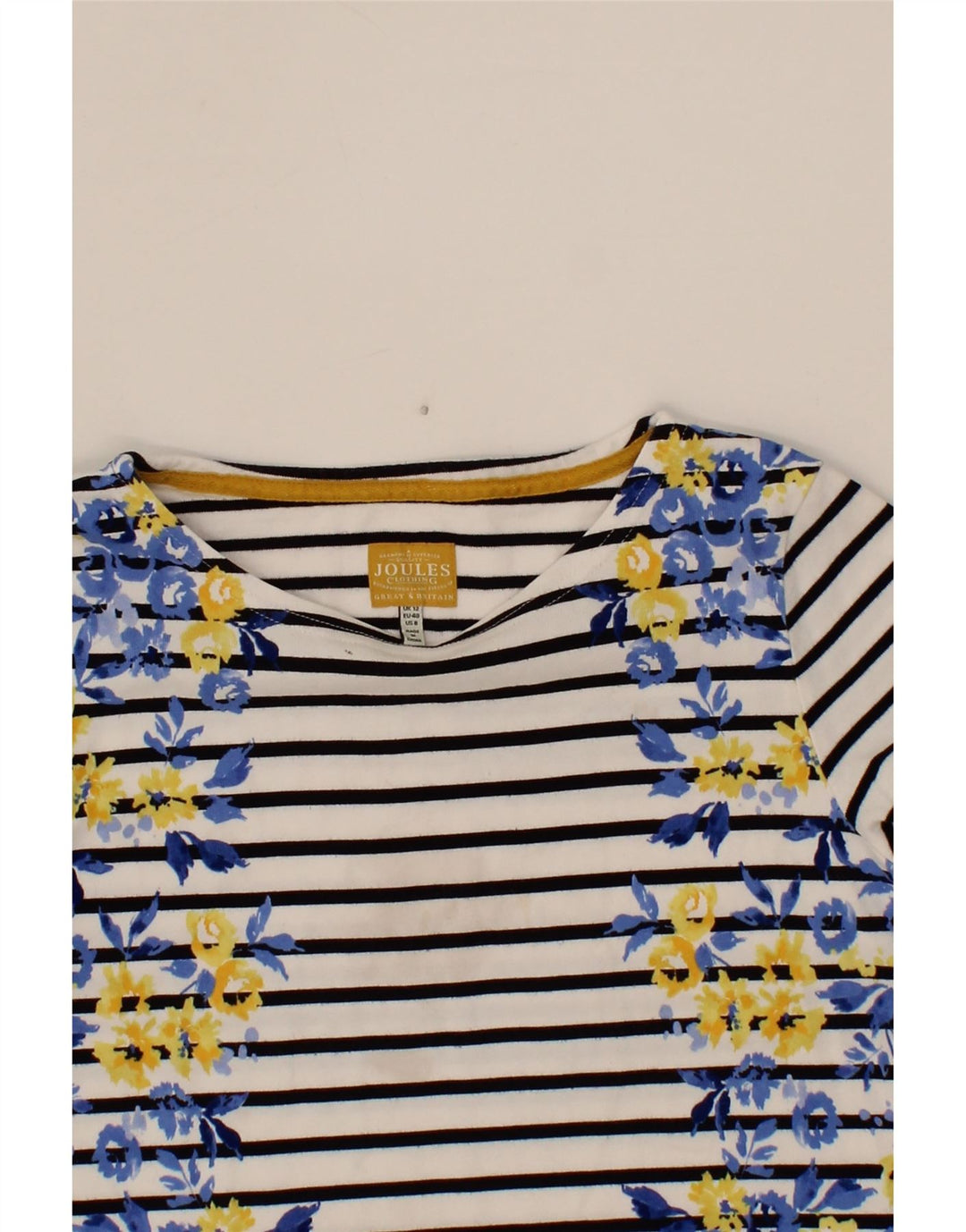 JOULES Womens Graphic Top 3/4 Sleeve UK 12 Medium White Striped Cotton Vintage Joules and Second-Hand Joules from Messina Hembry 