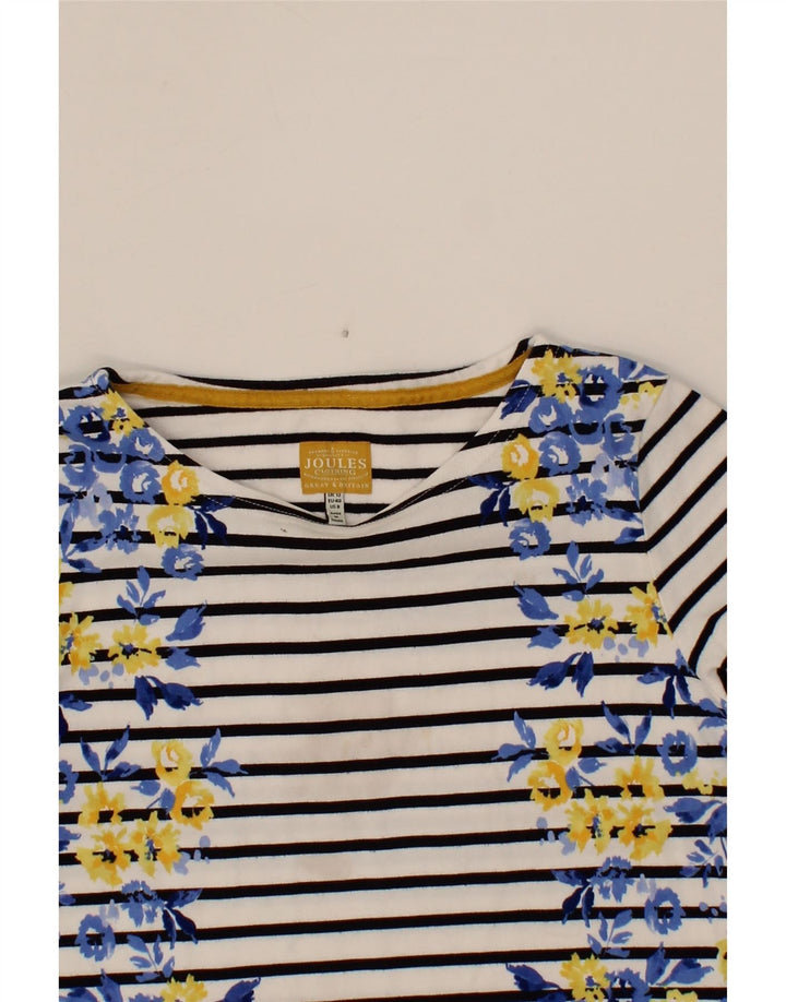 JOULES Womens Graphic Top 3/4 Sleeve UK 12 Medium White Striped Cotton Vintage Joules and Second-Hand Joules from Messina Hembry 