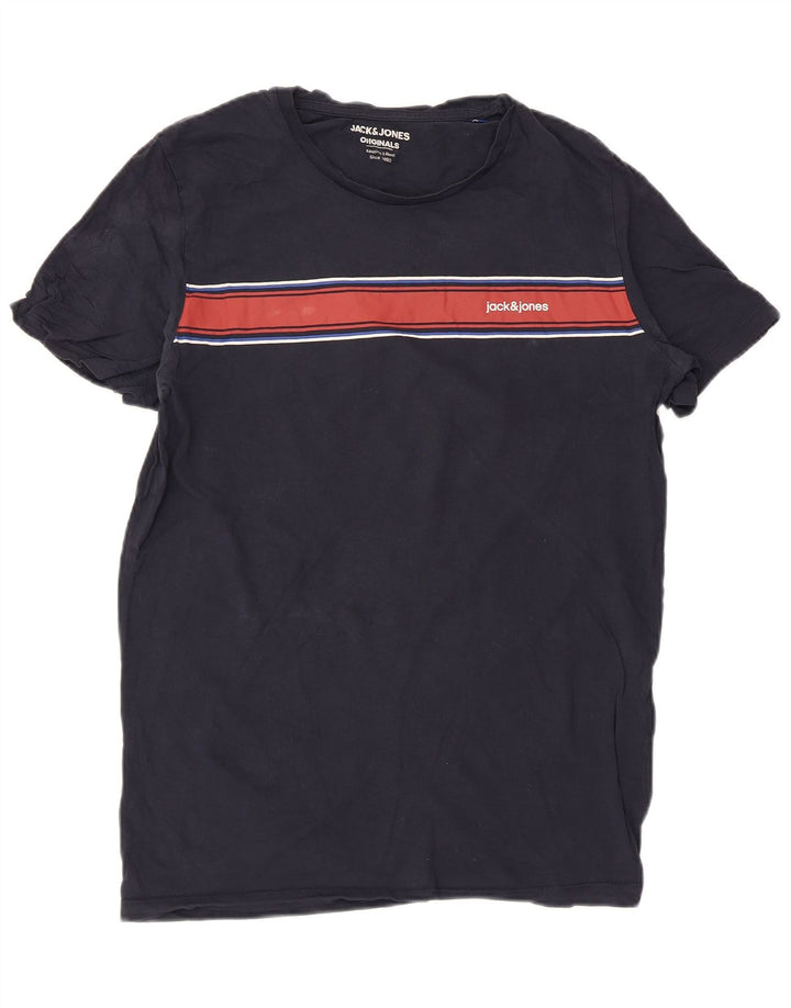 Jack & Jones Herre grafisk T-shirt Top Mellem marineblå stribet bomuld