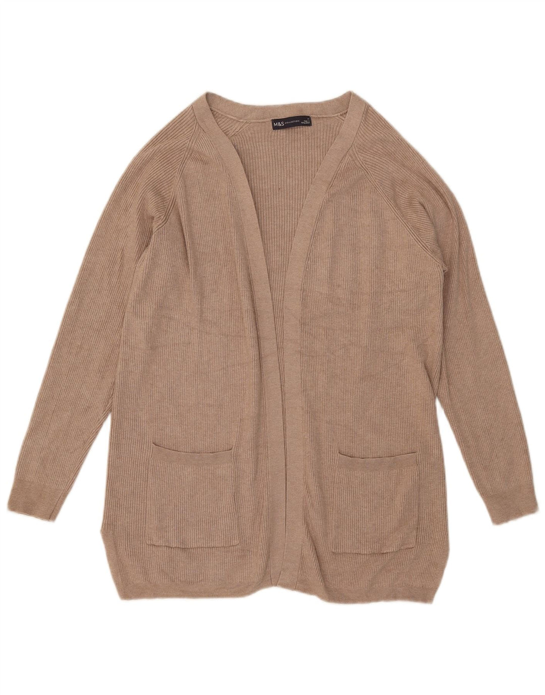 Marks & Spencer Womens Open Cardigan Sweater UK 14 Medium Beige Viscose