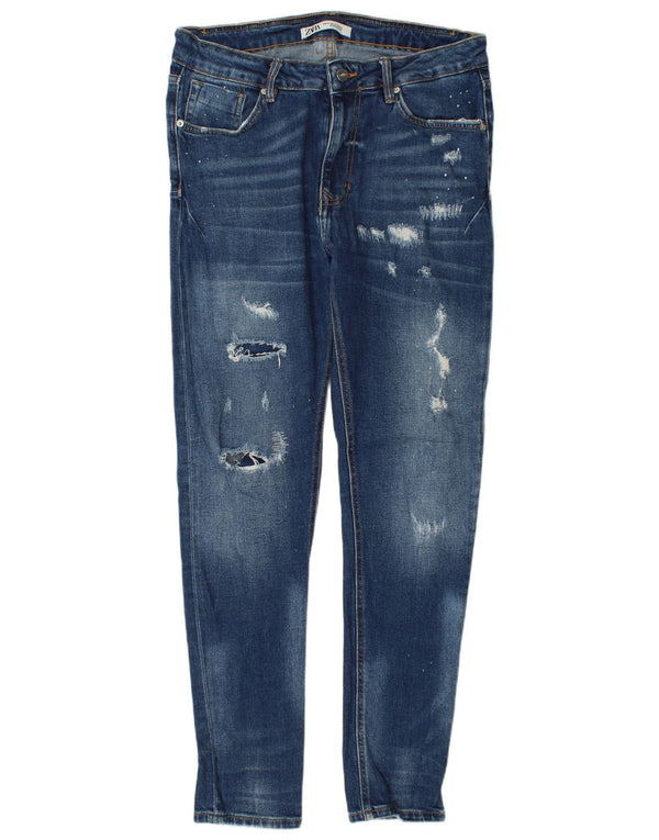 Zara Herre Distressed Slim Jeans EU 42 Large W32 L32 Blue Cotton