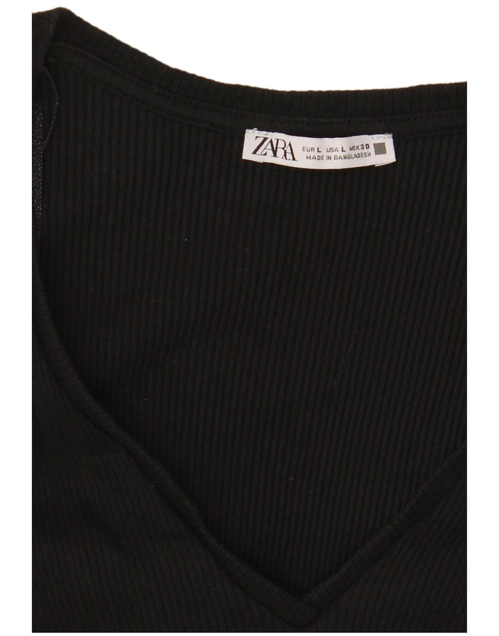 Zara Womens Crop Bluse Top UK 14 Large Black