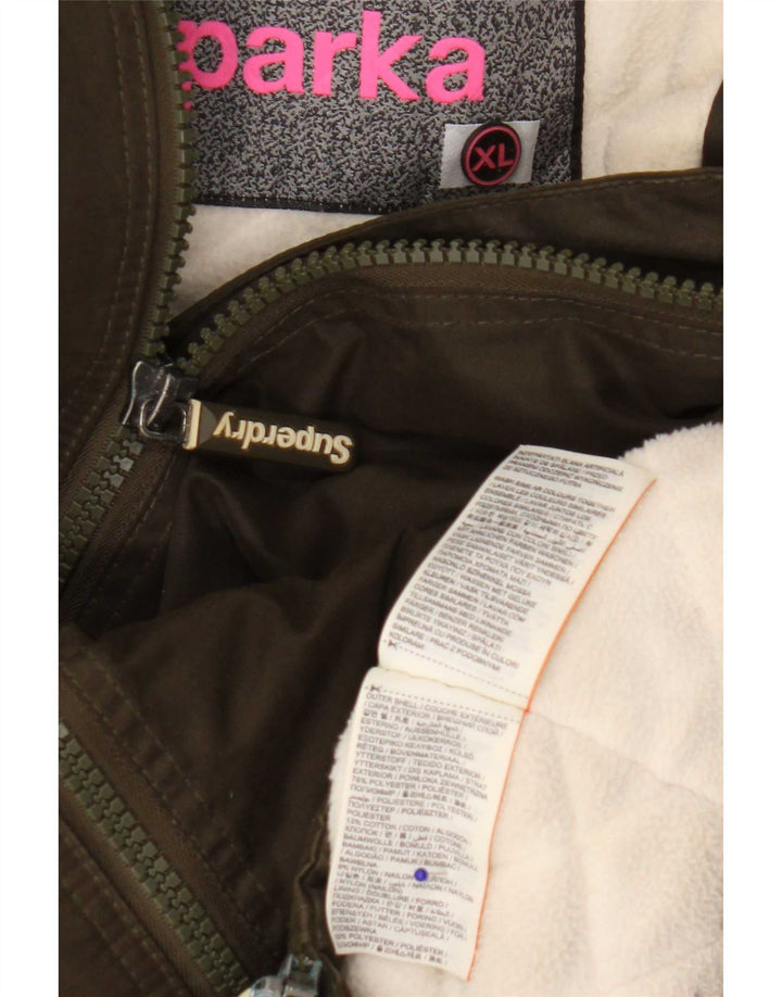 Superdry vindjakke med hætte til kvinder UK 18 XL Khaki Polyester