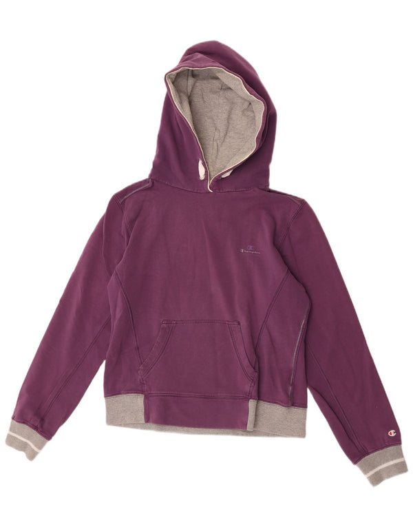 Champion Dame Crop Hoodie Jumper UK 16 Large Purple Colourblock Bomuld