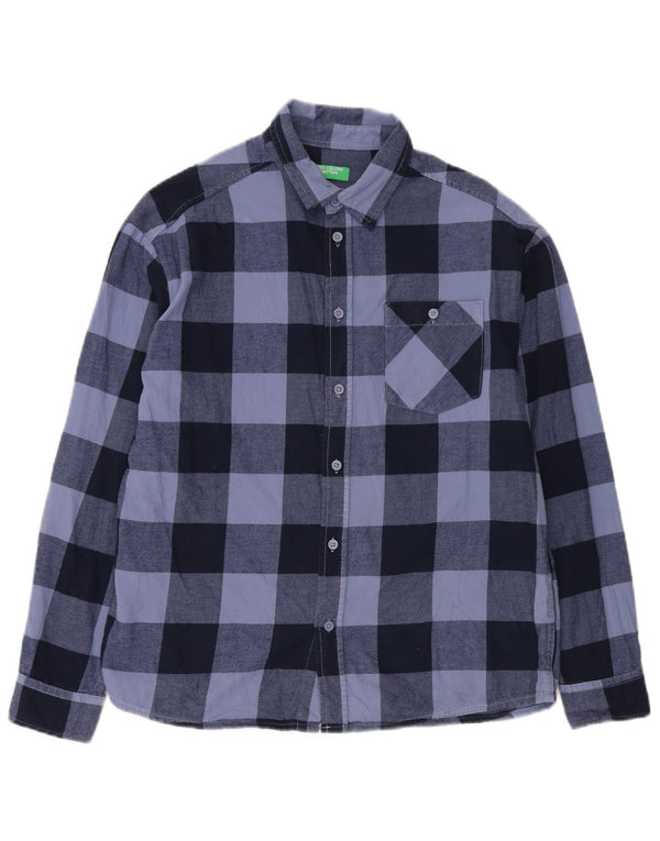 Benetton drenge flannelskjorte 13-14 år 3XL blå Gingham bomuld