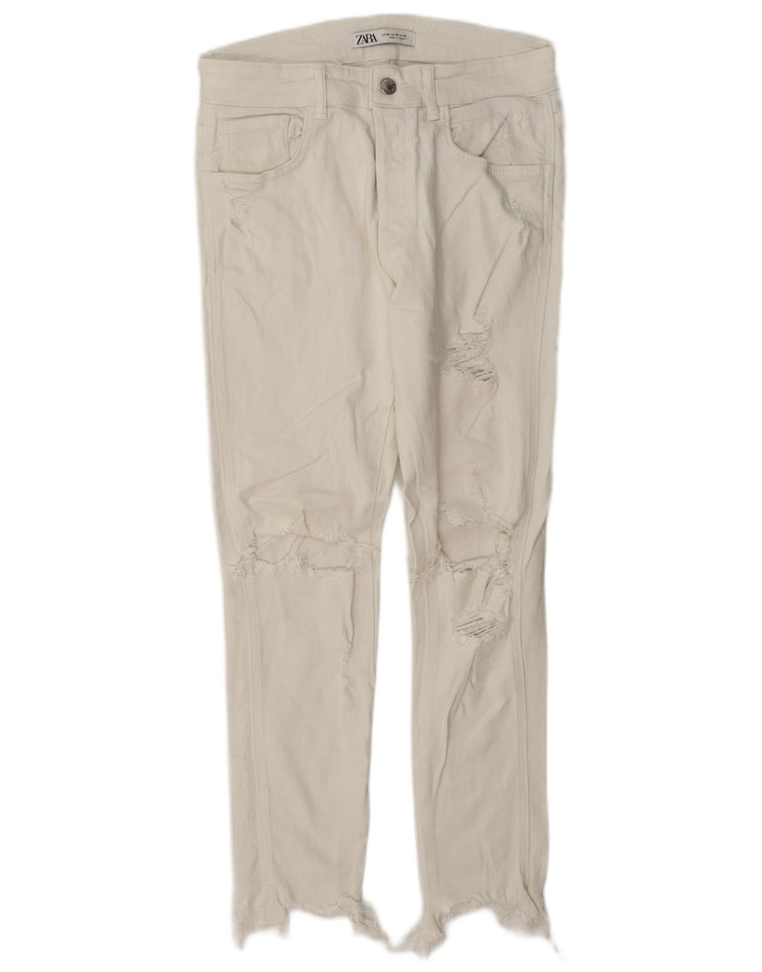 Zara Mens Distressed Slim Jeans EU 38 Small W30 L27 White Bomuld