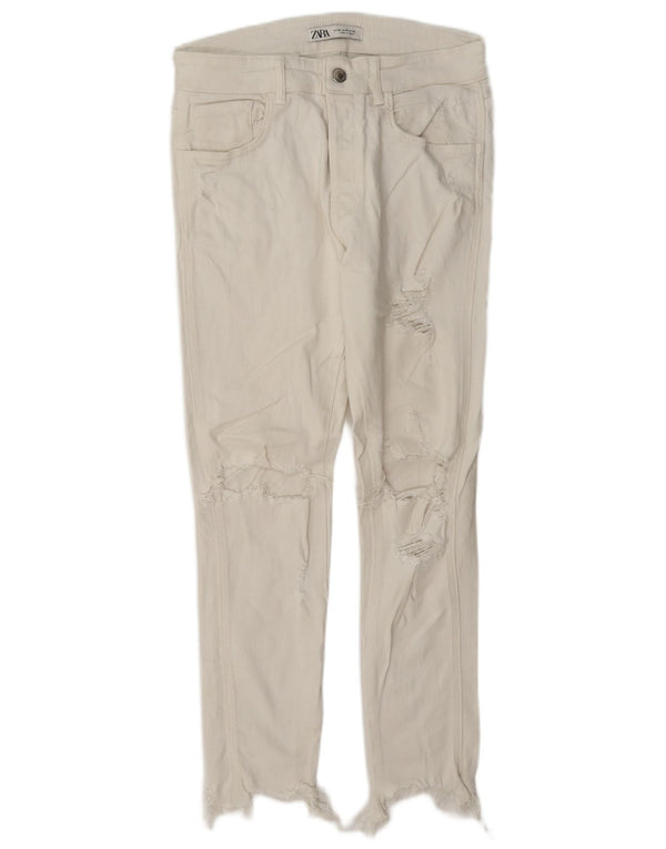 Zara Mens Distressed Slim Jeans EU 38 Small W30 L27 White Bomuld