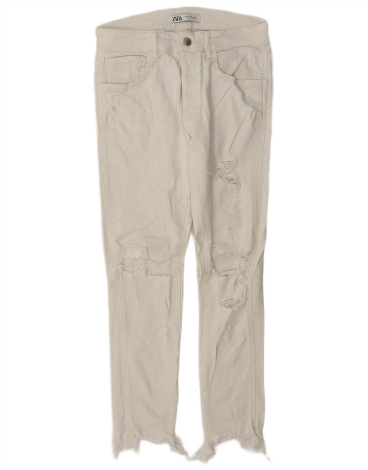 Zara Mens Distressed Slim Jeans EU 38 Small W30 L27 White Bomuld