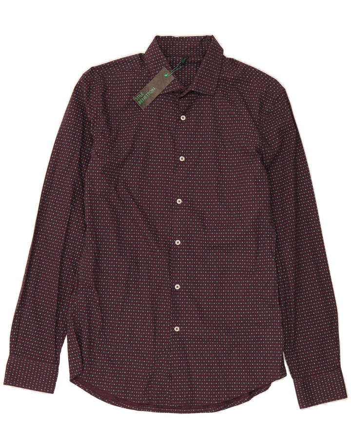 BENETTON Mens Abstract Pattern Shirt Small Burgundy Cotton Vintage Benetton and Second-Hand Benetton from Messina Hembry 