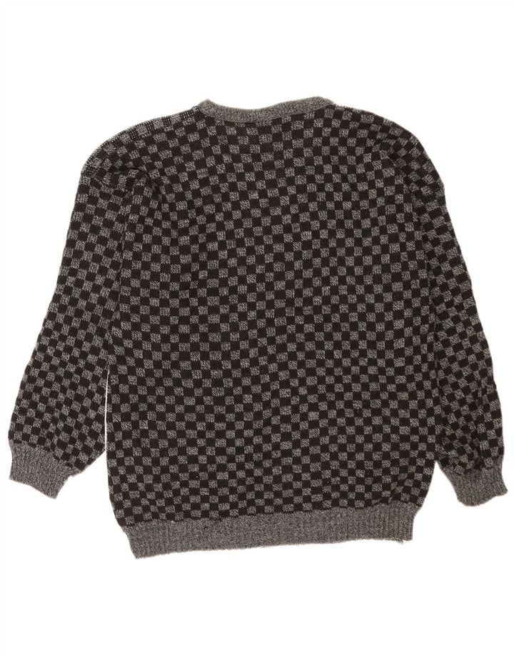 Vintage Herre Boat Neck Jumper Sweater Medium Grey Geometric Acryl