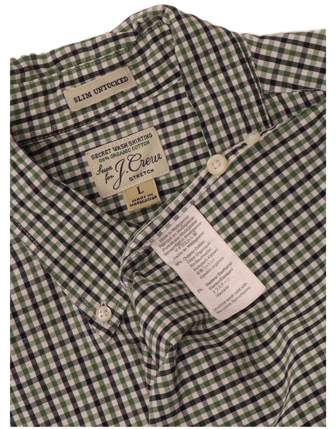 J. CREW Slim-skjorte til mænd, stor grøn Gingham-bomuld