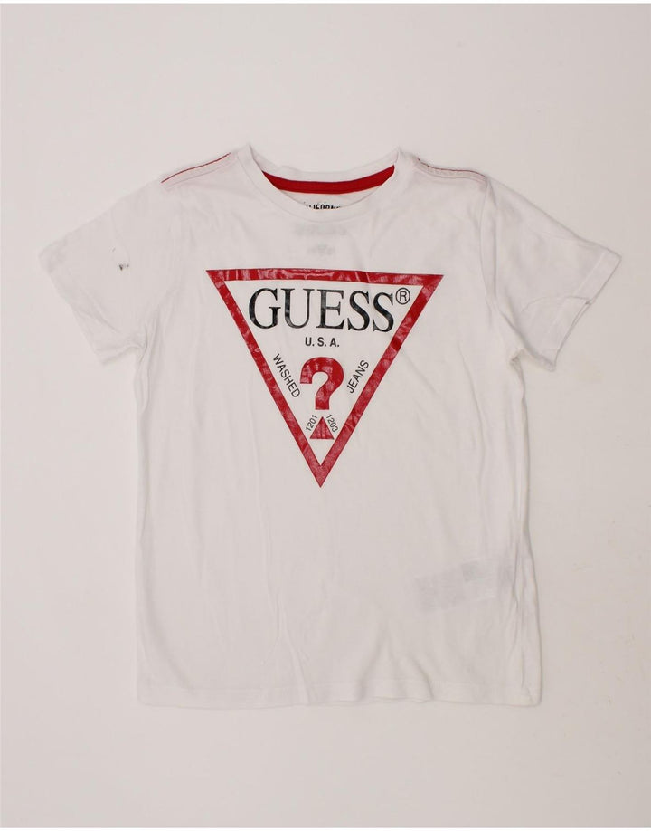 GUESS Boys Graphic T-Shirt Top 7-8 Years White Cotton Vintage Guess and Second-Hand Guess from Messina Hembry 