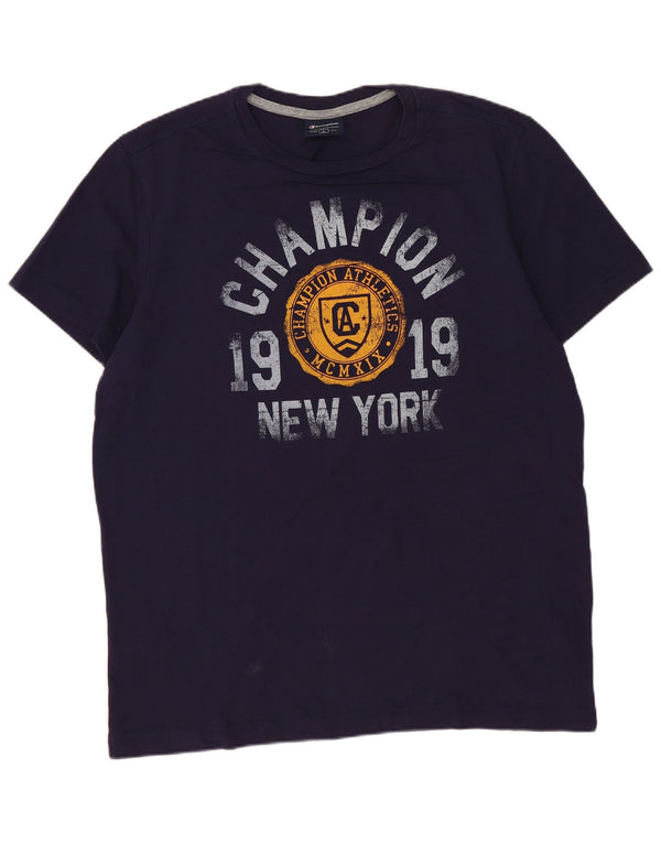 Champion Herre New York Grafisk T-Shirt Top Stor Marineblå Bomuld