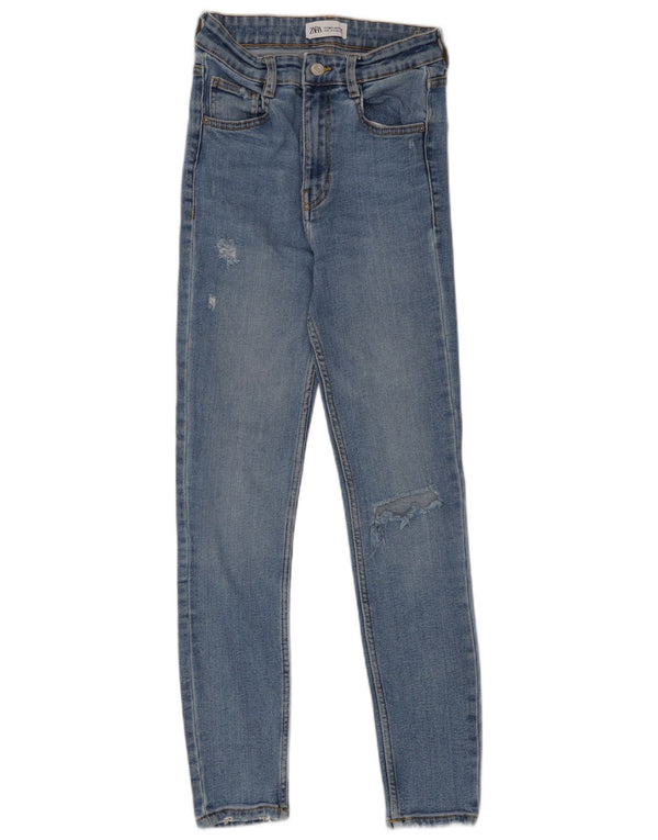 Zara Dame Distressed Skinny Jeans EU 36 XS W26 L26 Blå