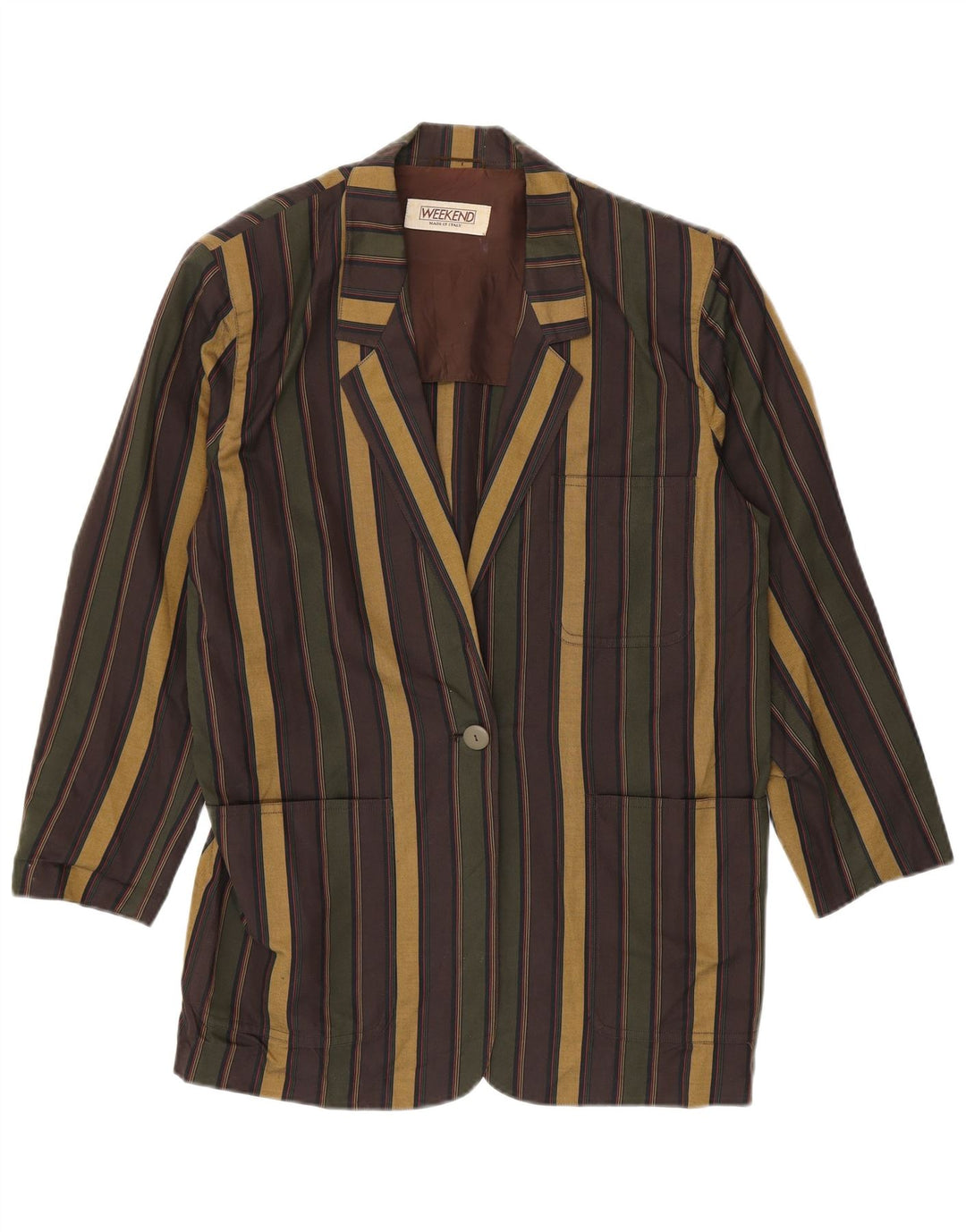 Weekend Dame 1 Knap Blazer Jakke UK 14 Stor Flerfarvet Stribet