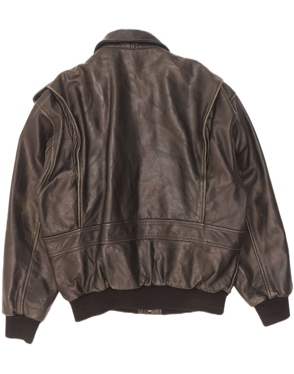Vintage Herre Military Læderjakke UK 42 XL Sort
