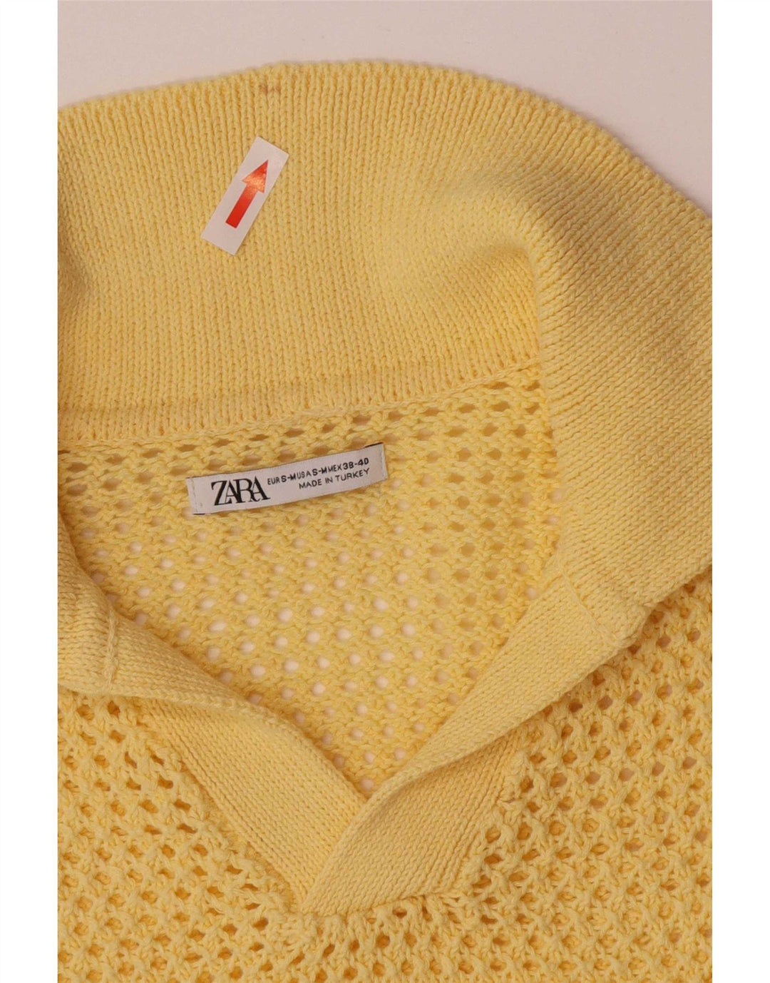 Zara Herre See Through Polo Neck Jumper Sweater Lille Gul Stribet