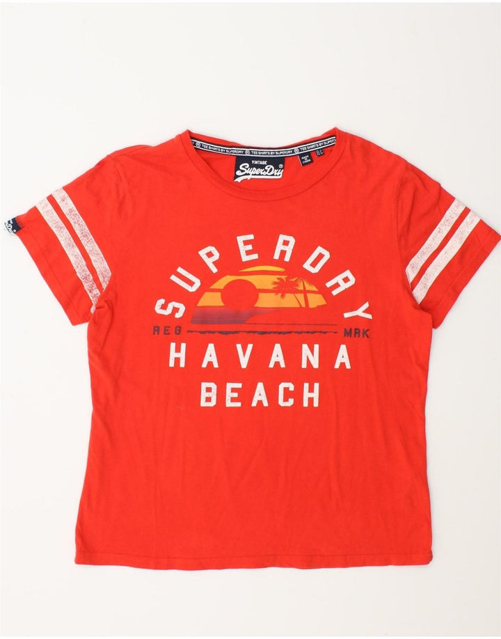 SUPERDRY Womens Graphic T-Shirt Top UK 12 Medium Red Cotton Vintage Superdry and Second-Hand Superdry from Messina Hembry 