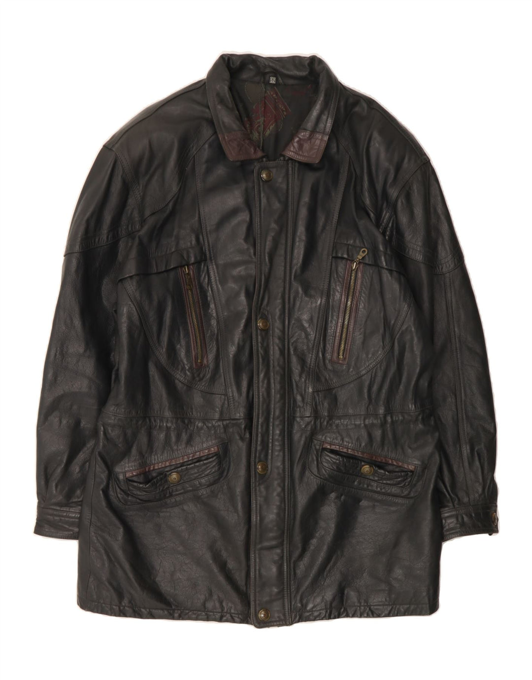 MARCEL CLAIR Mens Leather Coat IT 52 XL Black Leather Vintage Marcel Clair and Second-Hand Marcel Clair from Messina Hembry 