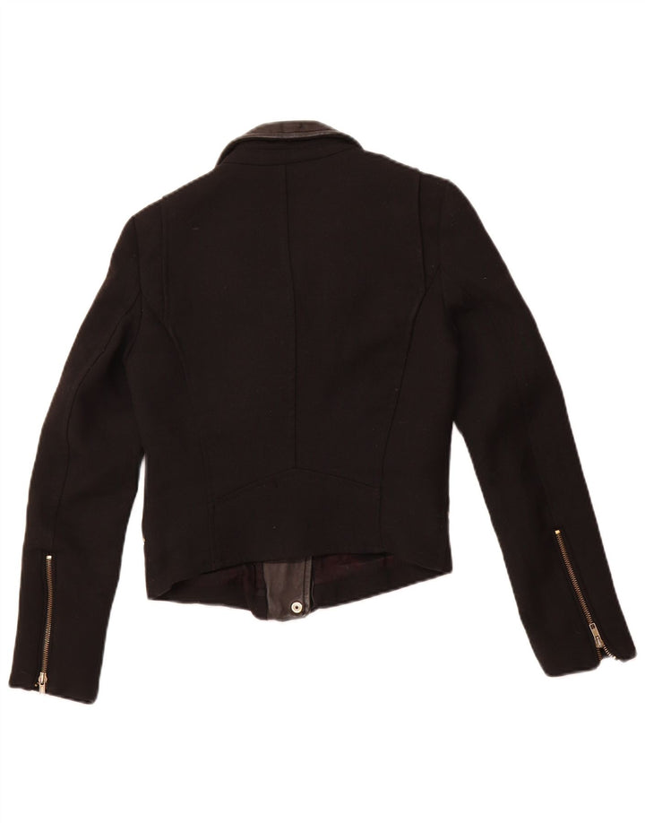ZARA Womens Crop Biker Jacket UK 6 XS Sort Polyester