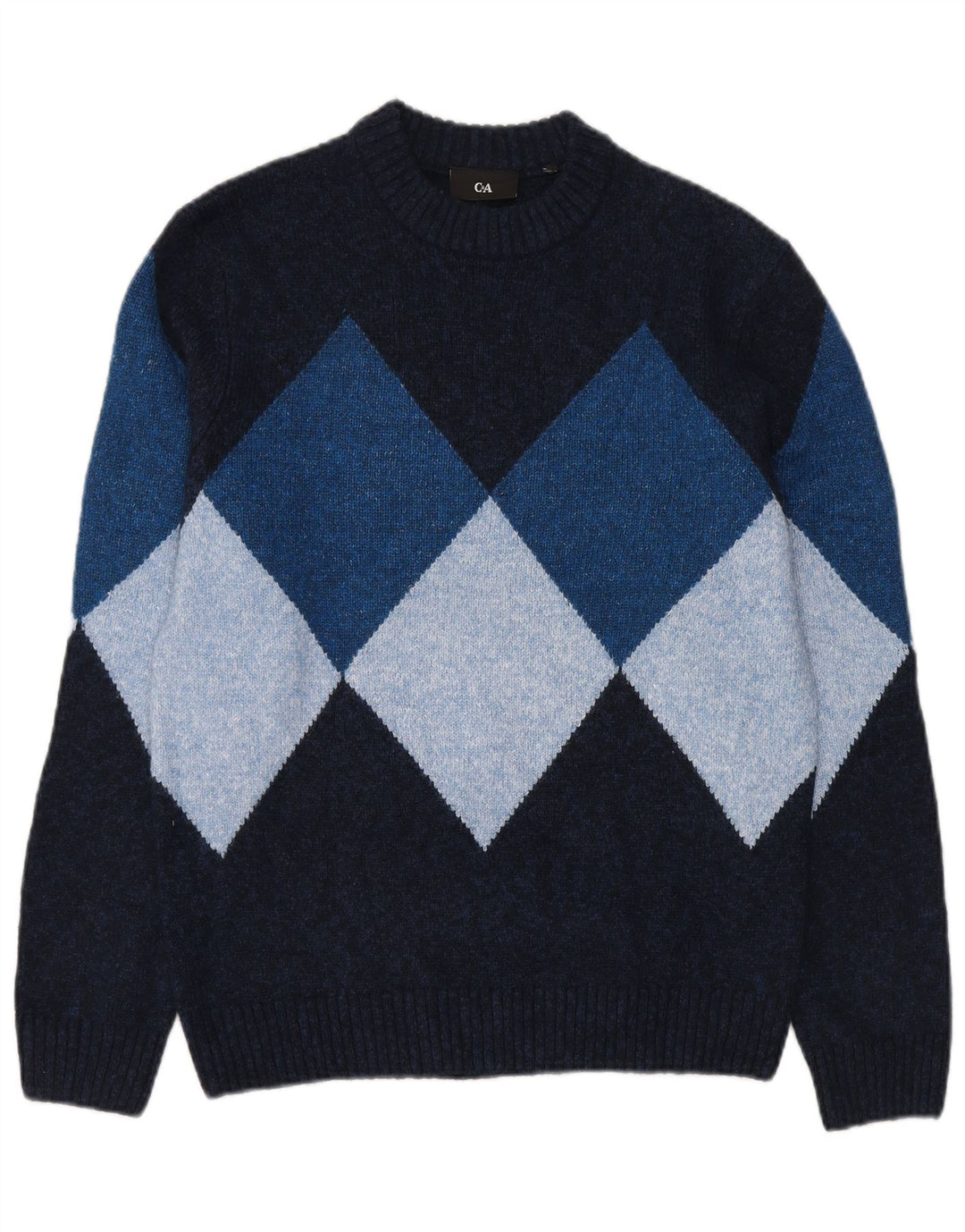 C & A Herre sweater med rund hals, lille marineblå Argyle/Diamond