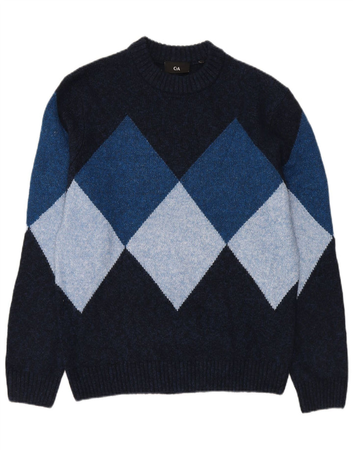 C & A Herre sweater med rund hals, lille marineblå Argyle/Diamond