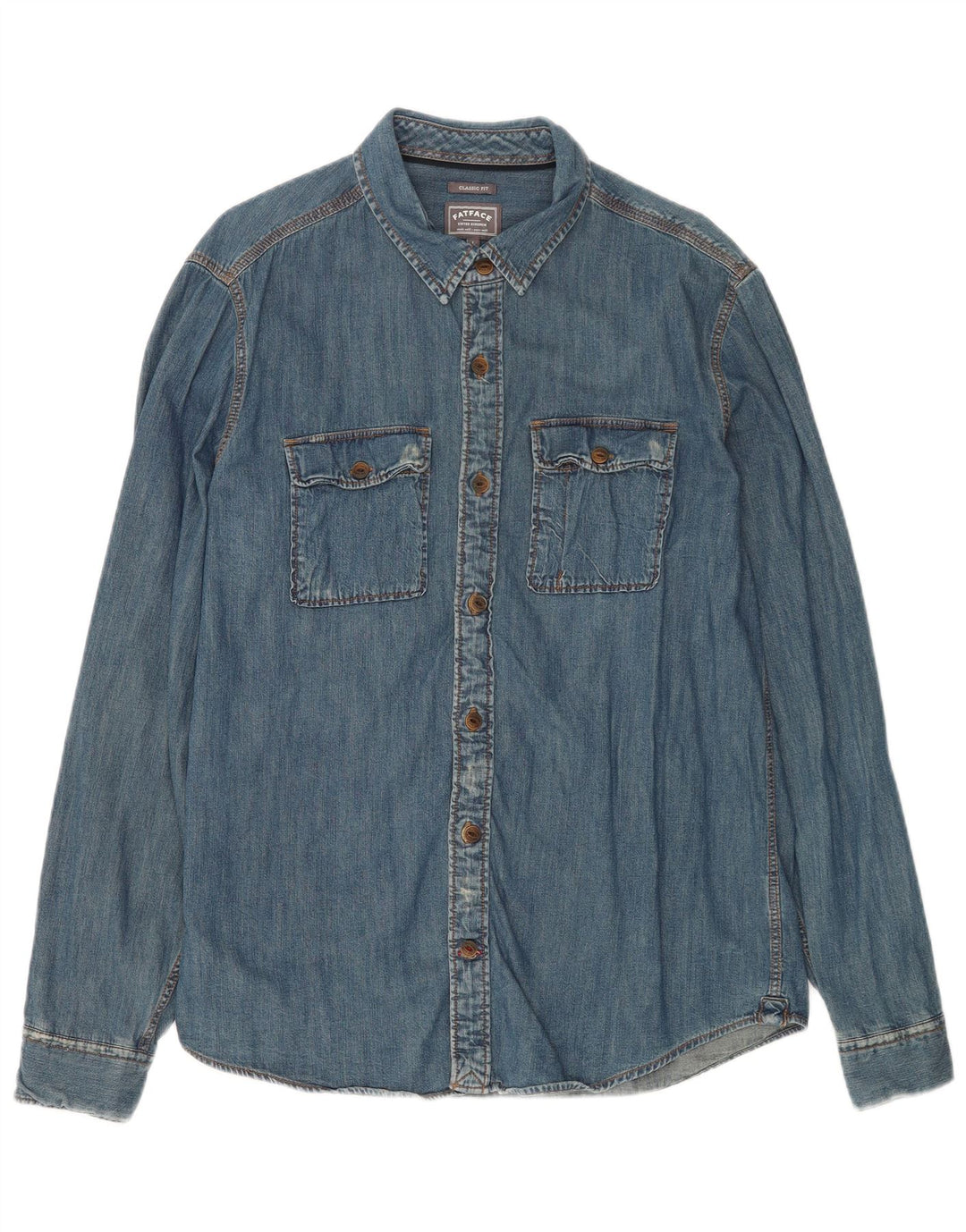 Fat Face Herre Classic Fit Denim Shirt Stor Blå Bomuld