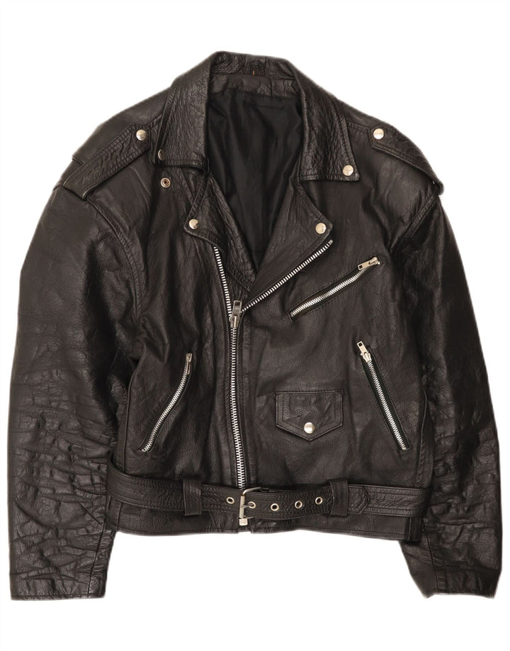 Vintage Herre Læder Biker Jacket UK 40 Stor Sort Læder