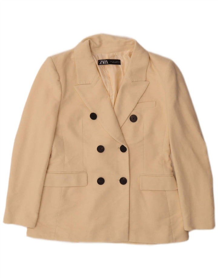 Zara Dame Dobbeltradet Blazer Jacket UK 16 Large Off White Bomuld