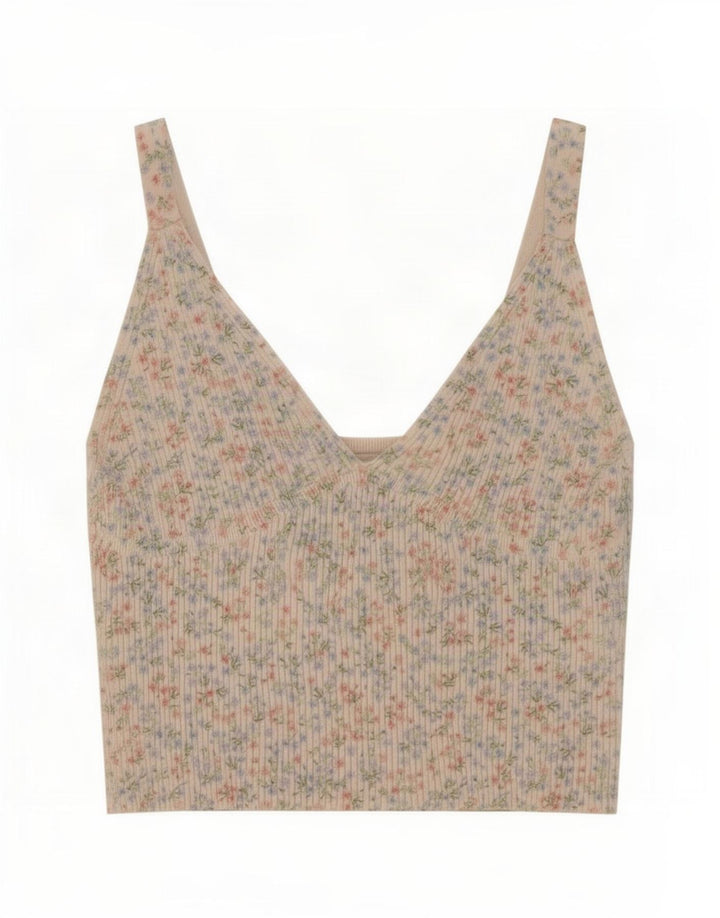 Zara Womens Crop Cami Top UK 12 Medium Off White Floral Polyamid