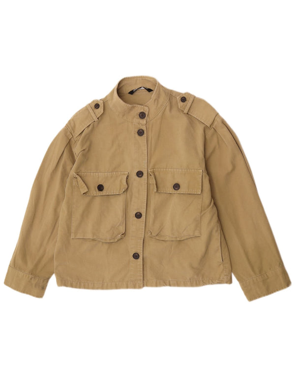 Zara Dame Oversized Military Jacket UK 10 Small Khaki Cotton