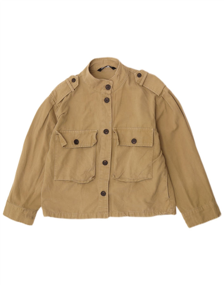 Zara Dame Oversized Military Jacket UK 10 Small Khaki Cotton