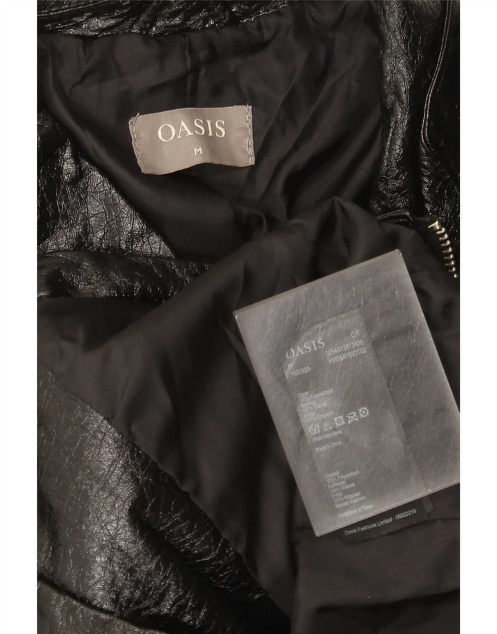 Oasis Womens Crop Biker-jakke i imiteret læder UK 12 Medium Sort polyurethan