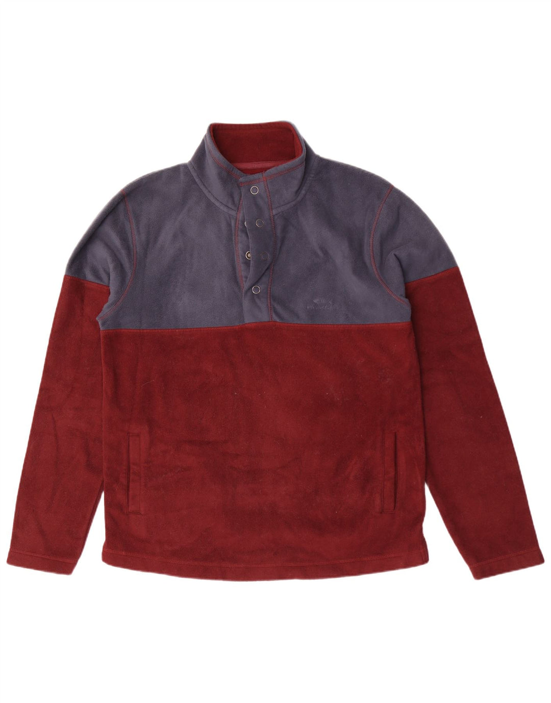 WEIRD FISH Herre Button Neck Fleece Jumper Large Maroon Colourblock