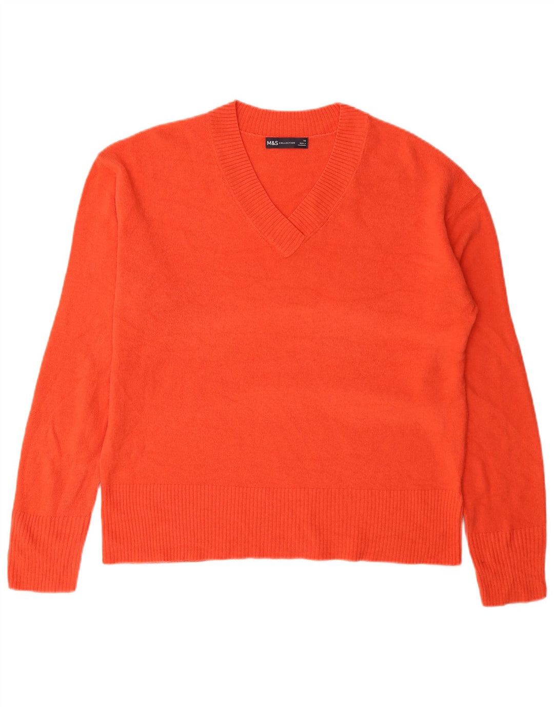 Marks & Spencer Dame V-hals sweater UK 16 Stor Orange Akryl