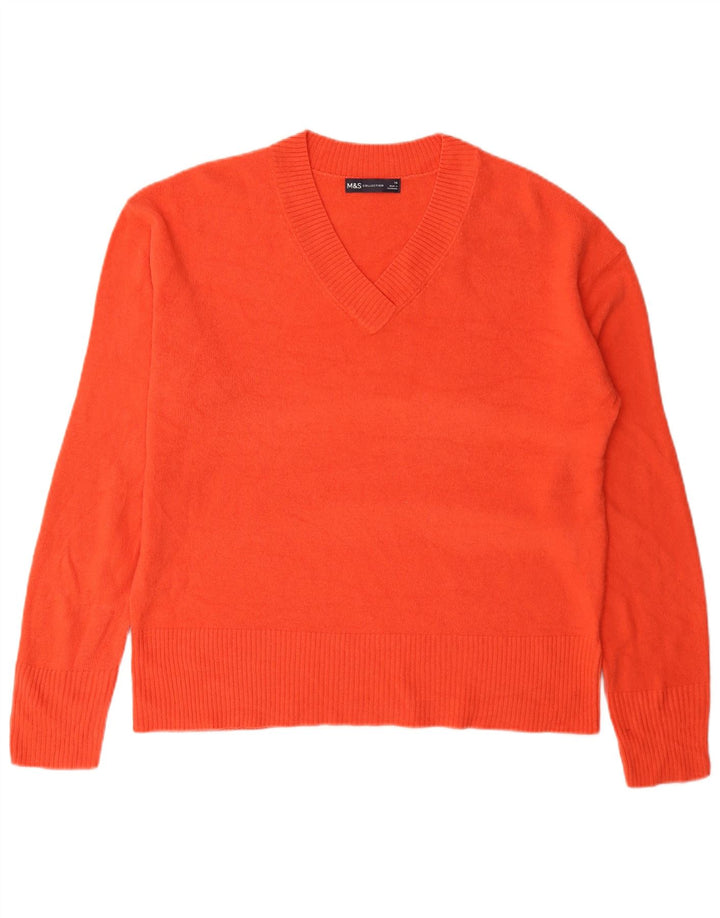 Marks & Spencer Dame V-hals sweater UK 16 Stor Orange Akryl
